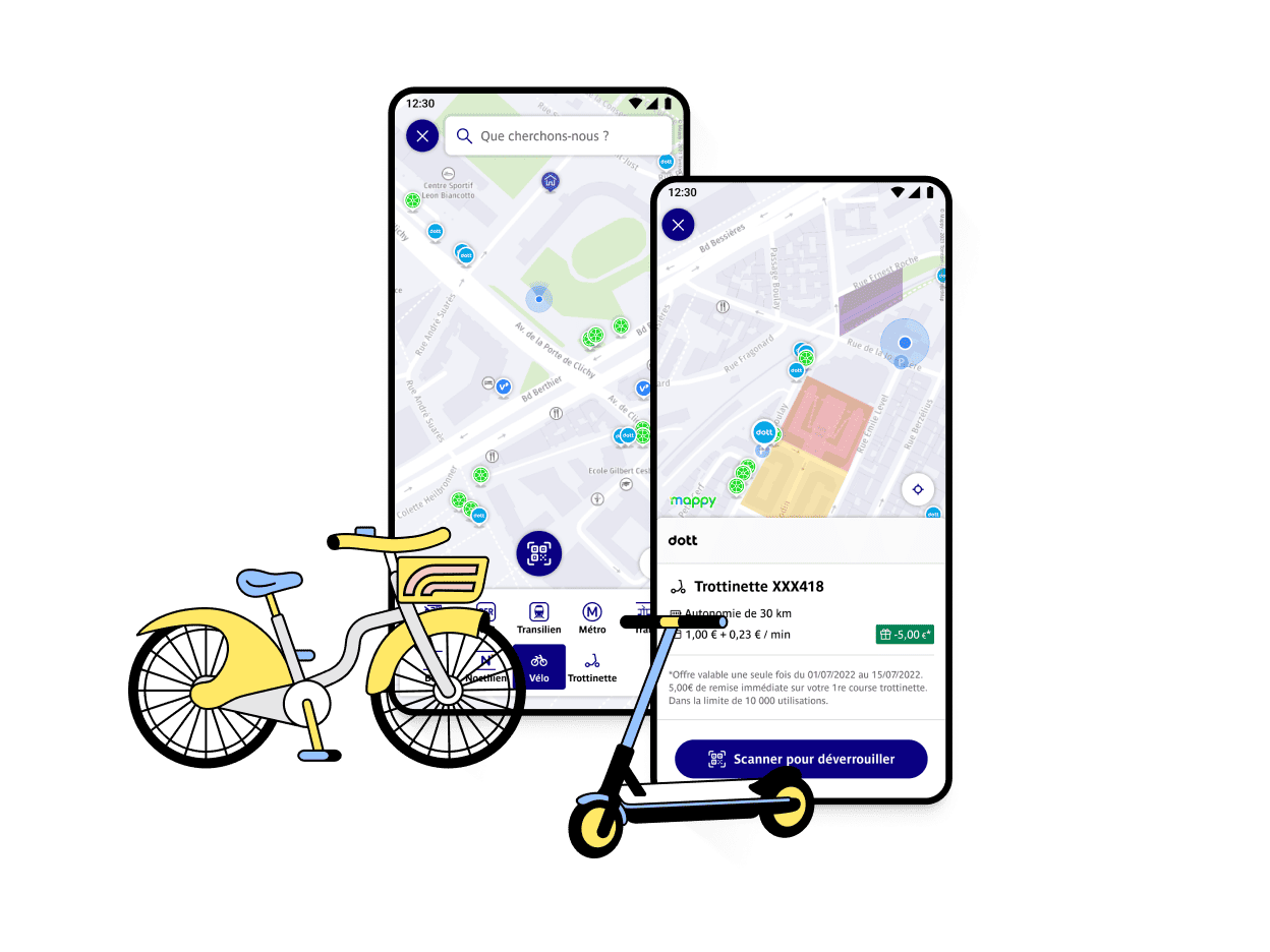 Réservation de Trotinnette et vélo dans l’application Bonjour RATP