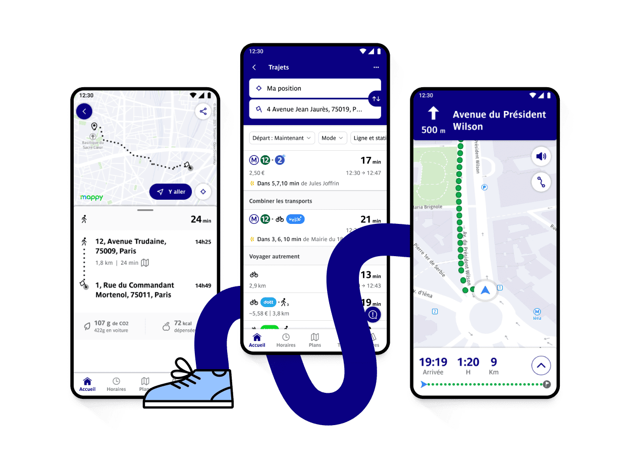 Recherche d’Itinéraires dans l’application Bonjour RATP